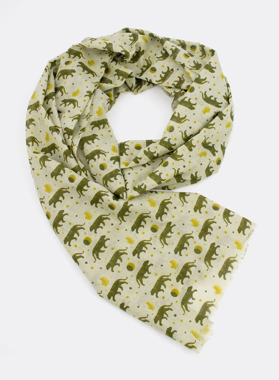 Schal aus Bio-Baumwolle, Tiger-Print grün