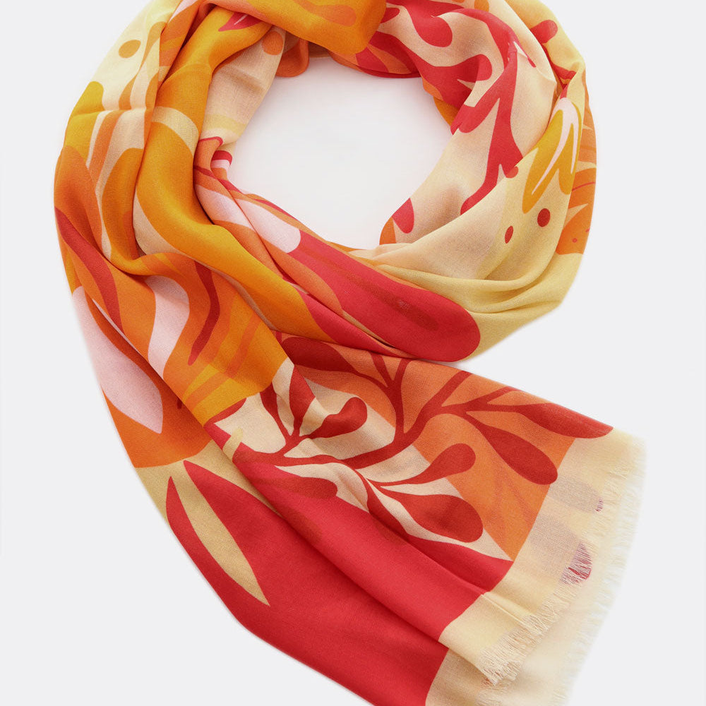 Schal Blumen, Ecovero, rot-orange